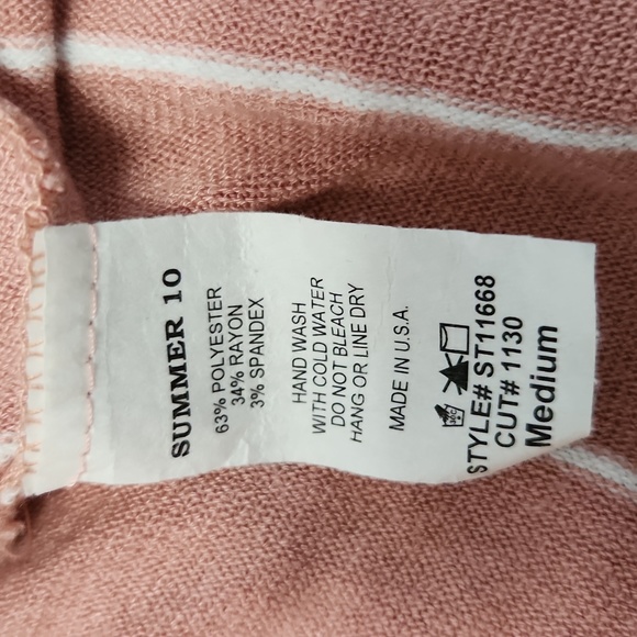 NWOT Summer 10 sweater, pink with white stripes. Size M. - Picture 3 of 3